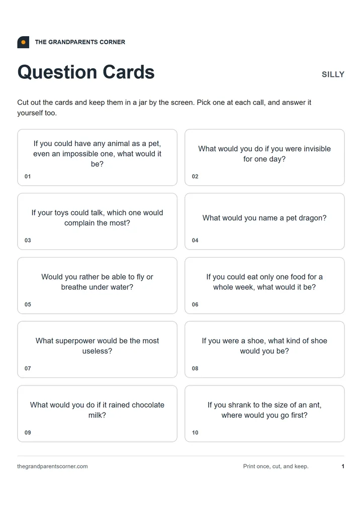 Preview of the Question Cards printable