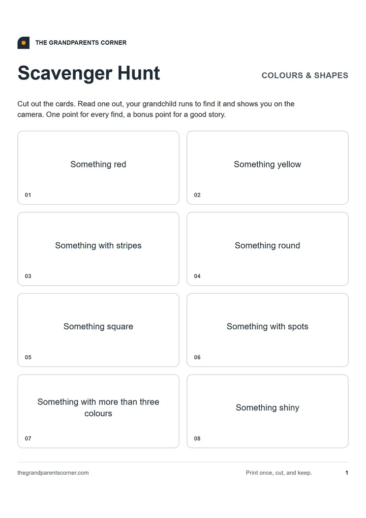 Preview of the Scavenger Hunt printable