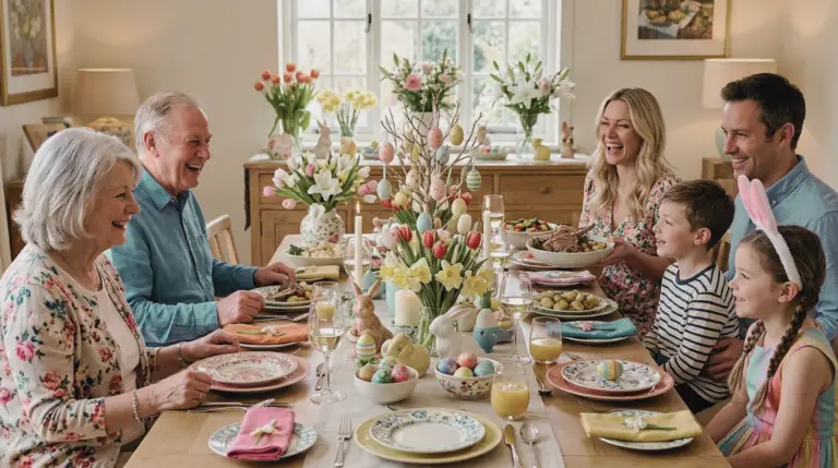 Grandparents having Easter breakfast with grandkids