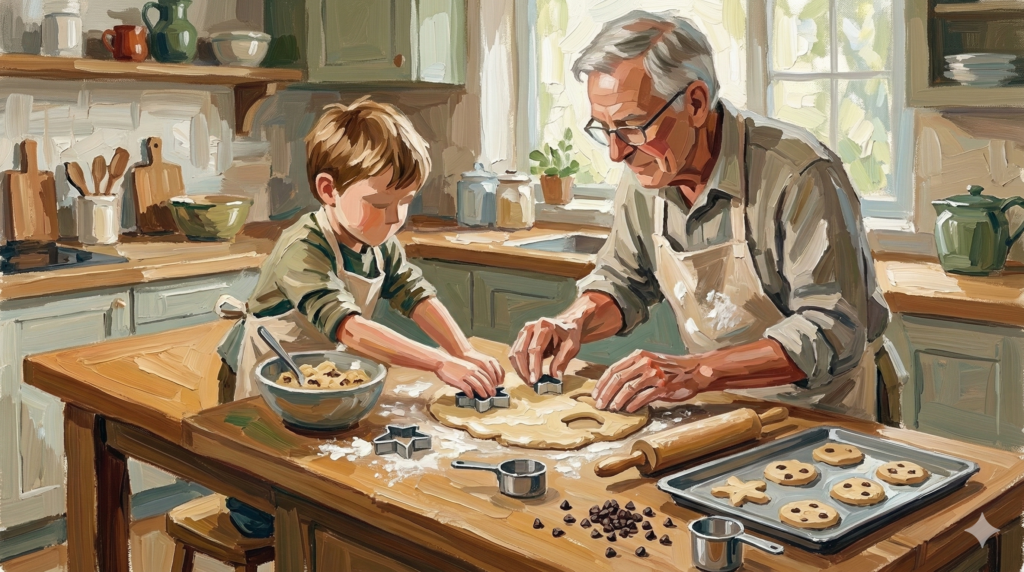 Grandfather and grandchild baking