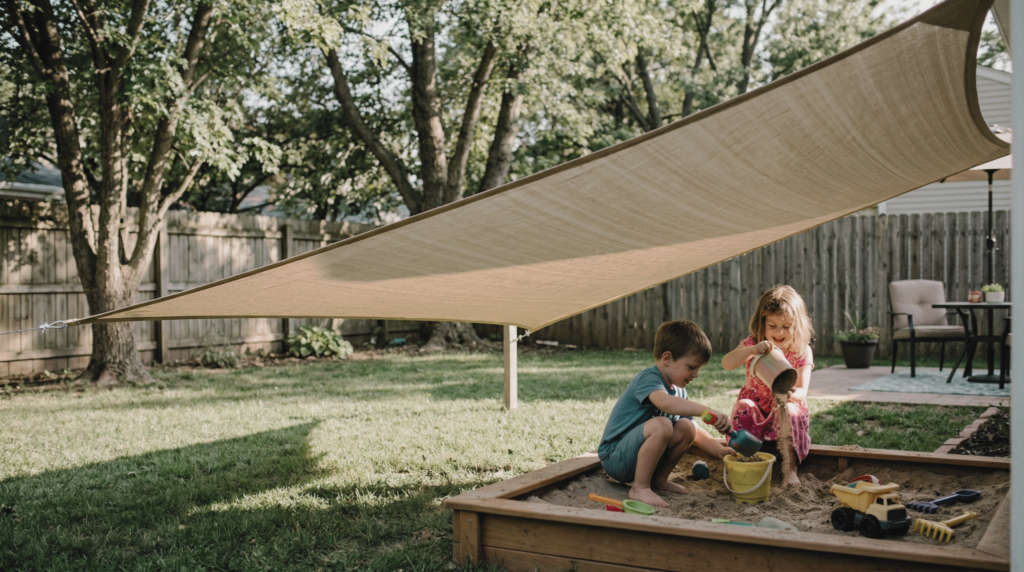 kids playing in backyard under the shade